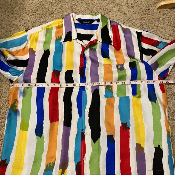 VTG Genelli Silk Shirt MULTICOLOR Paint Design PASTELS - Sz L Excellent! - Picture 12 of 15
